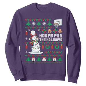 Funny Christmas Basketball Snowmen Sweatshirt Hoops For The Holidays Ugly Sweater TS12 Purple Print Your Wear