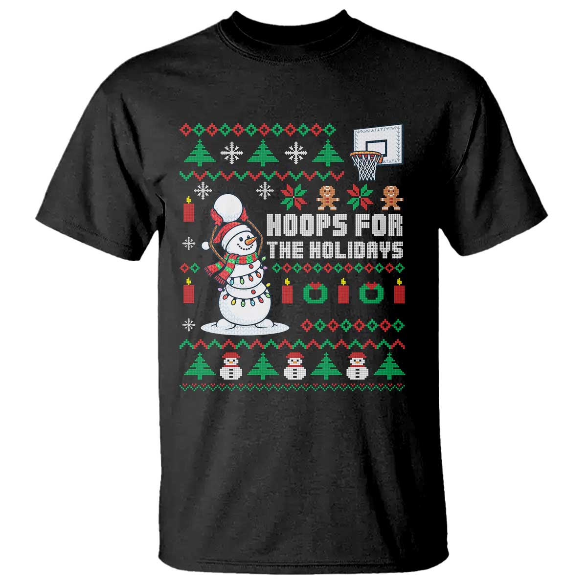 Funny Christmas Basketball Snowmen T Shirt Hoops For The Holidays Ugly Sweater TS12 Black Print Your Wear