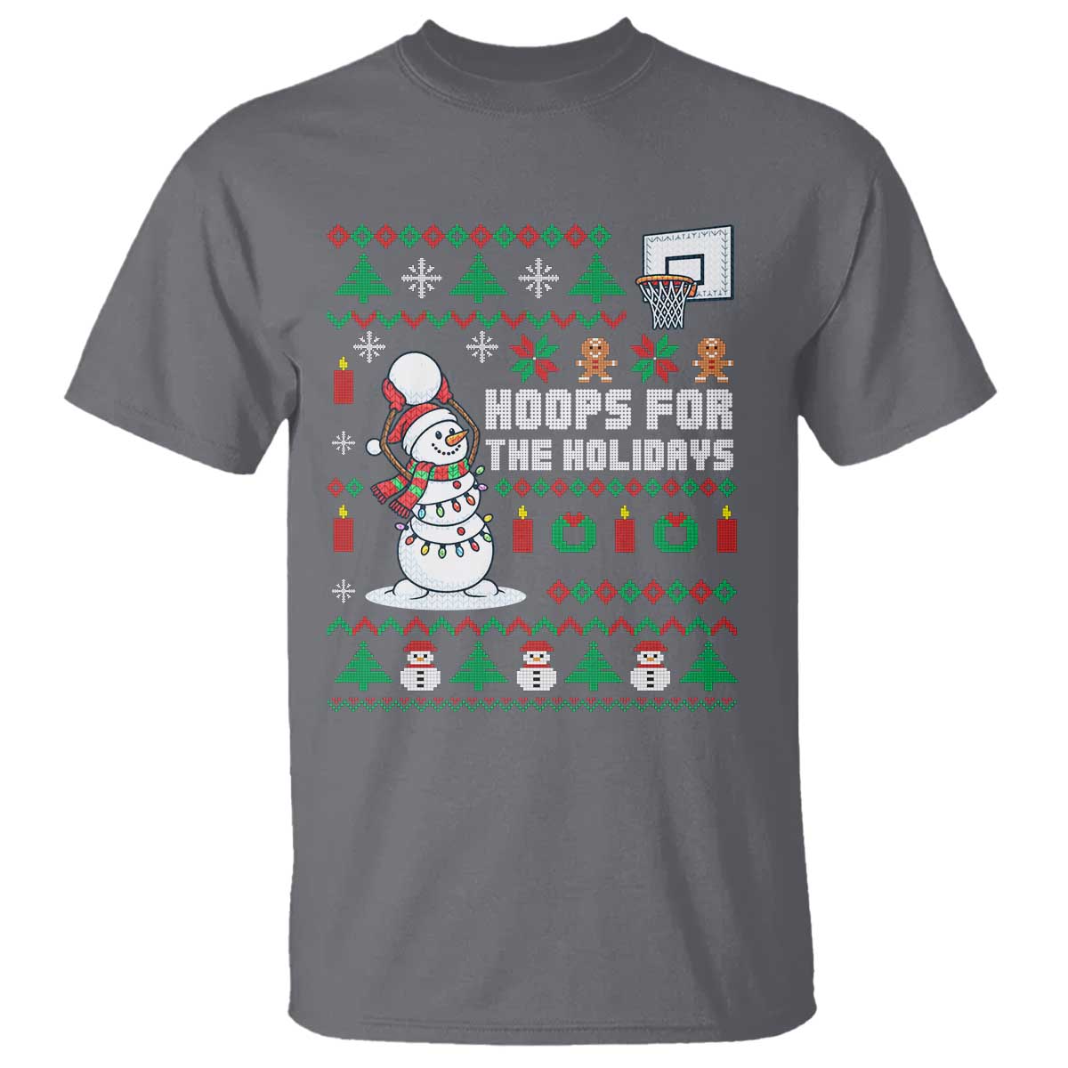 Funny Christmas Basketball Snowmen T Shirt Hoops For The Holidays Ugly Sweater TS12 Charcoal Print Your Wear