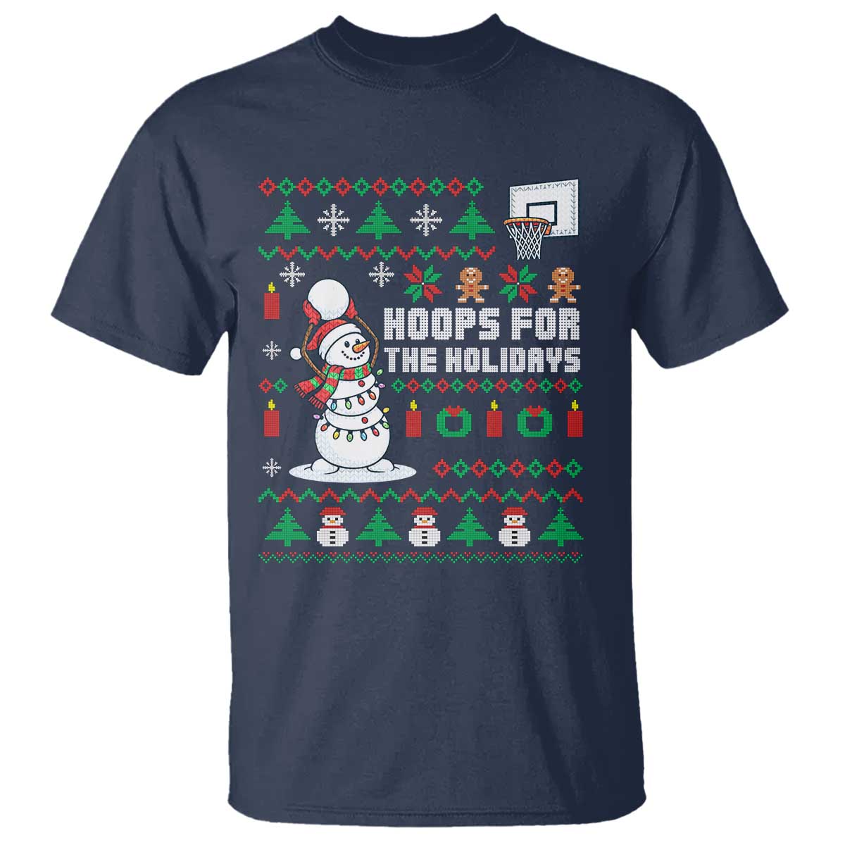 Funny Christmas Basketball Snowmen T Shirt Hoops For The Holidays Ugly Sweater TS12 Navy Print Your Wear