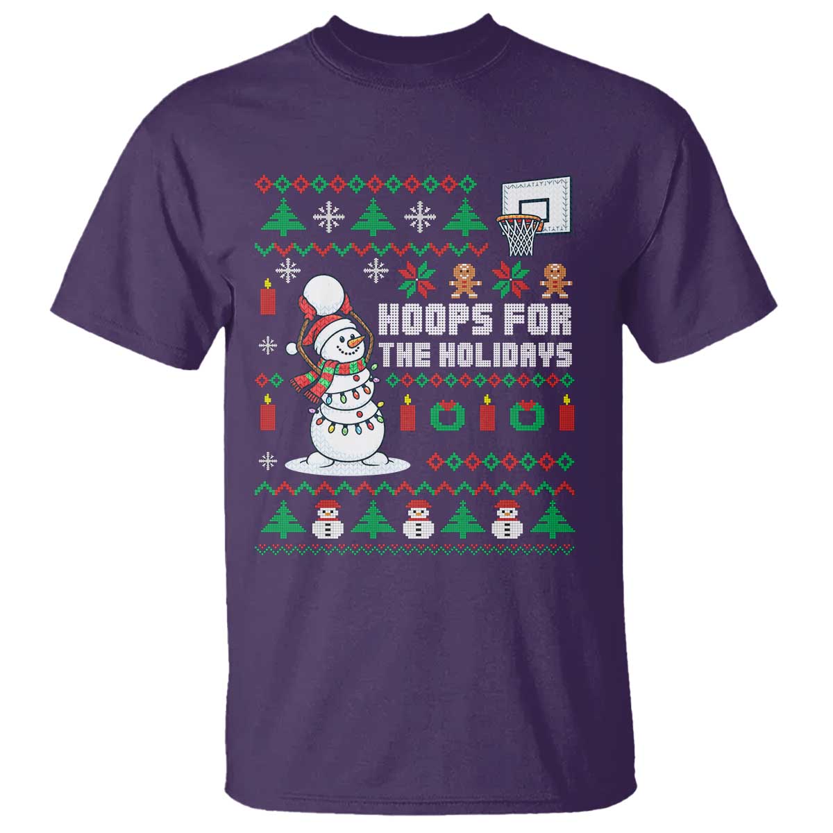 Funny Christmas Basketball Snowmen T Shirt Hoops For The Holidays Ugly Sweater TS12 Purple Print Your Wear