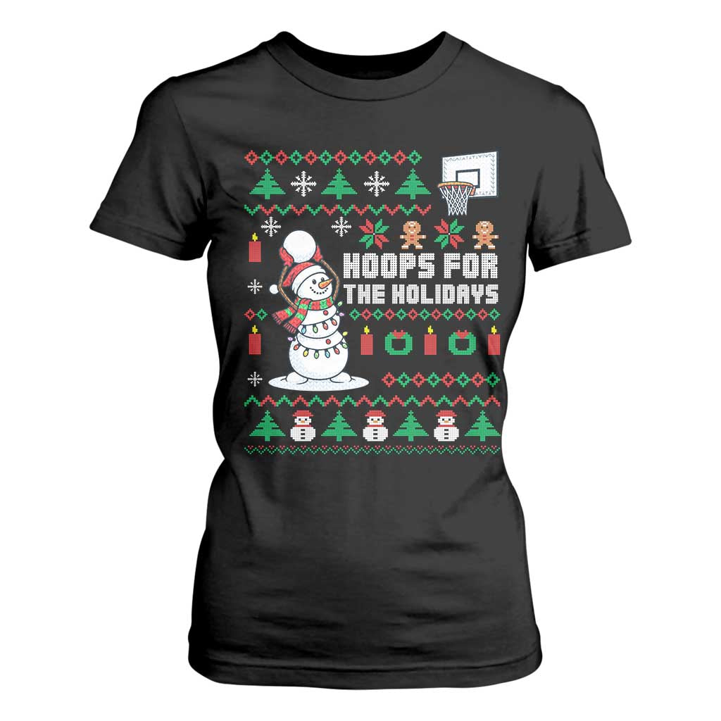 Funny Christmas Basketball Snowmen T Shirt For Women Hoops For The Holidays Ugly Sweater TS12 Black Print Your Wear
