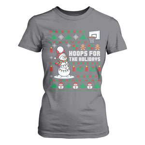 Funny Christmas Basketball Snowmen T Shirt For Women Hoops For The Holidays Ugly Sweater TS12 Charcoal Print Your Wear