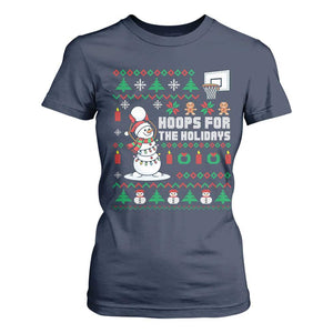 Funny Christmas Basketball Snowmen T Shirt For Women Hoops For The Holidays Ugly Sweater TS12 Navy Print Your Wear