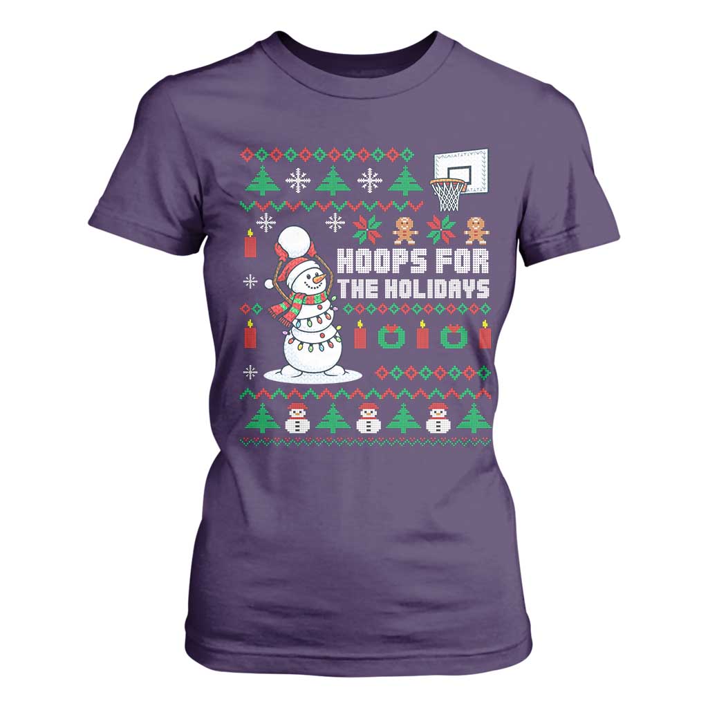 Funny Christmas Basketball Snowmen T Shirt For Women Hoops For The Holidays Ugly Sweater TS12 Purple Print Your Wear