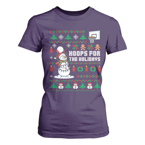 Funny Christmas Basketball Snowmen T Shirt For Women Hoops For The Holidays Ugly Sweater TS12 Purple Print Your Wear