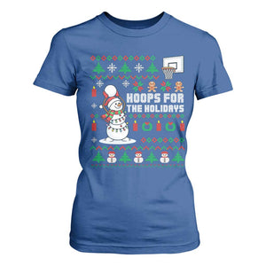 Funny Christmas Basketball Snowmen T Shirt For Women Hoops For The Holidays Ugly Sweater TS12 Royal Blue Print Your Wear
