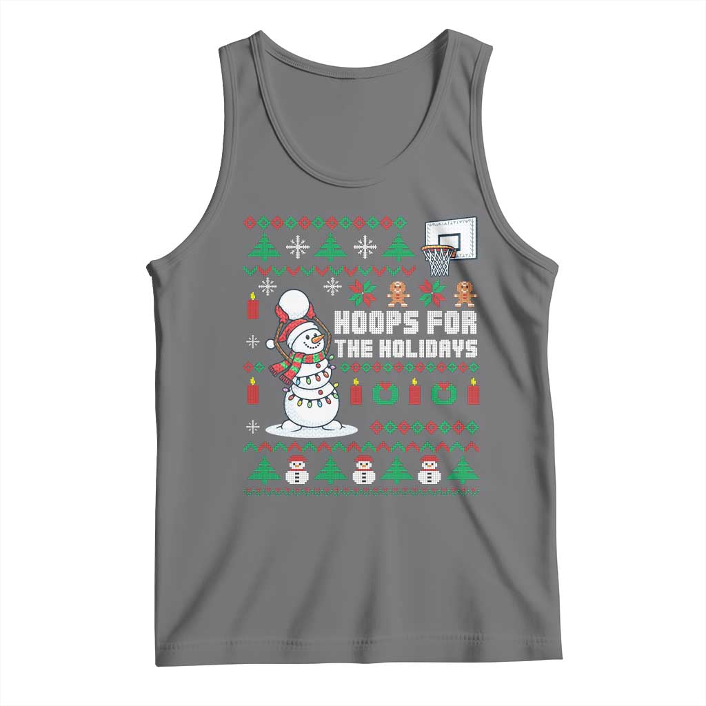 Funny Christmas Basketball Snowmen Tank Top Hoops For The Holidays Ugly Sweater TS12 Black Heather Print Your Wear