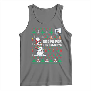Funny Christmas Basketball Snowmen Tank Top Hoops For The Holidays Ugly Sweater TS12 Black Heather Print Your Wear
