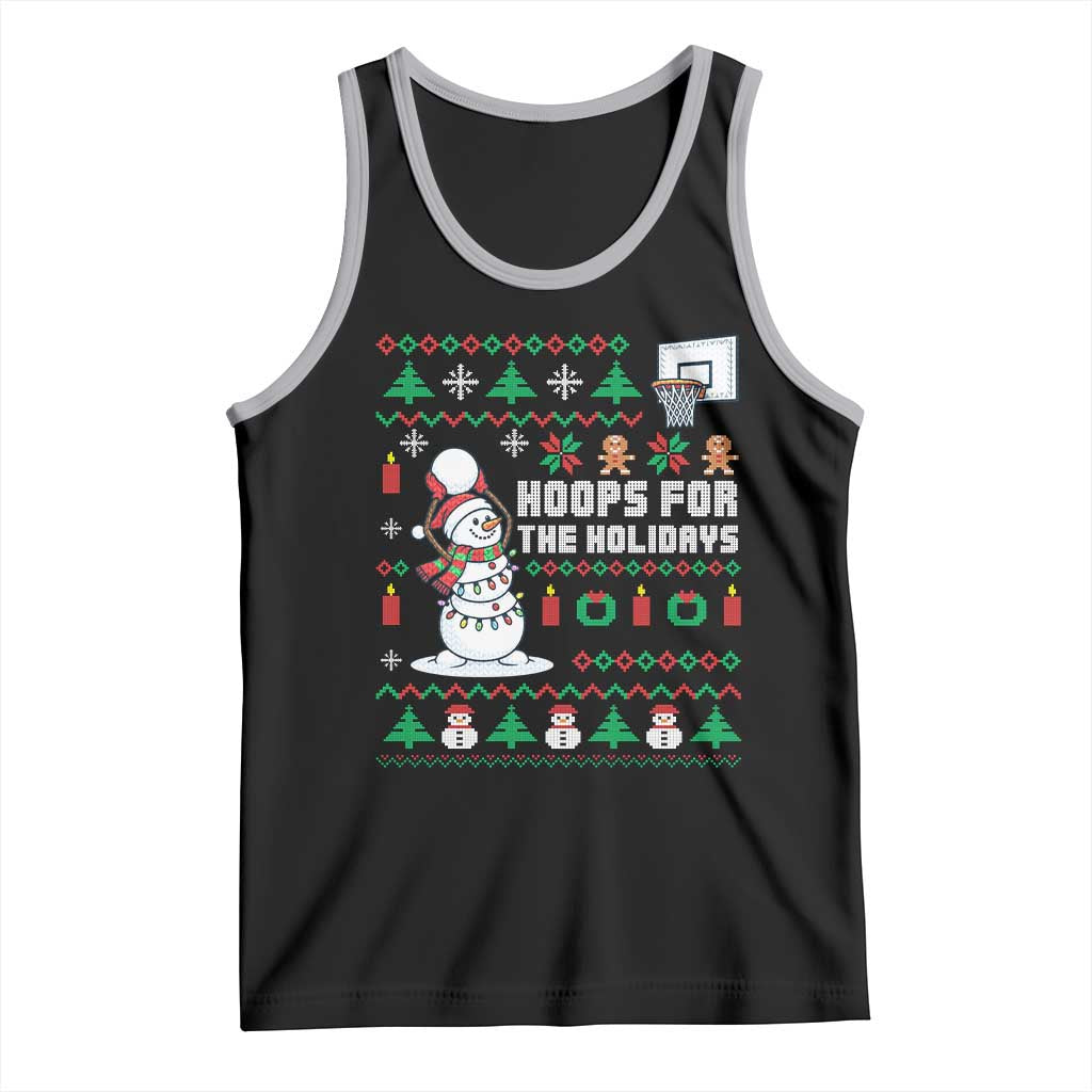 Funny Christmas Basketball Snowmen Tank Top Hoops For The Holidays Ugly Sweater TS12 Black Athletic Heather Print Your Wear