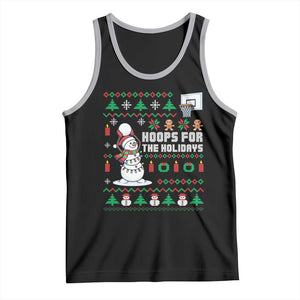 Funny Christmas Basketball Snowmen Tank Top Hoops For The Holidays Ugly Sweater TS12 Black Athletic Heather Print Your Wear