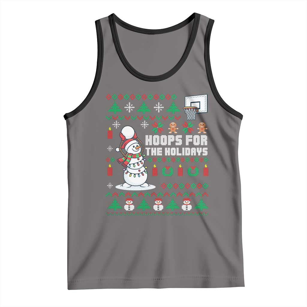 Funny Christmas Basketball Snowmen Tank Top Hoops For The Holidays Ugly Sweater TS12 Deep Heather Black Print Your Wear