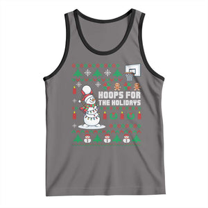 Funny Christmas Basketball Snowmen Tank Top Hoops For The Holidays Ugly Sweater TS12 Deep Heather Black Print Your Wear