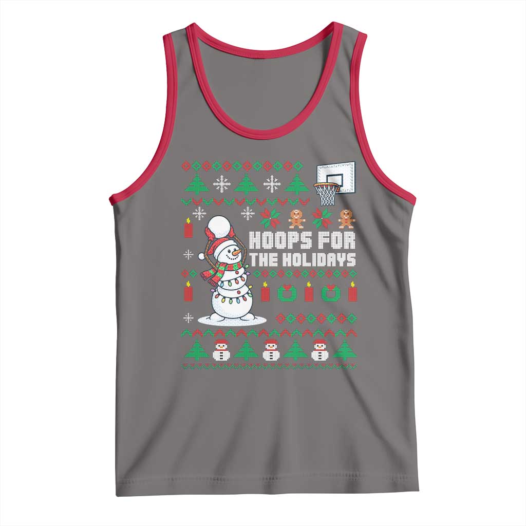 Funny Christmas Basketball Snowmen Tank Top Hoops For The Holidays Ugly Sweater TS12 Deep Heather Red Print Your Wear