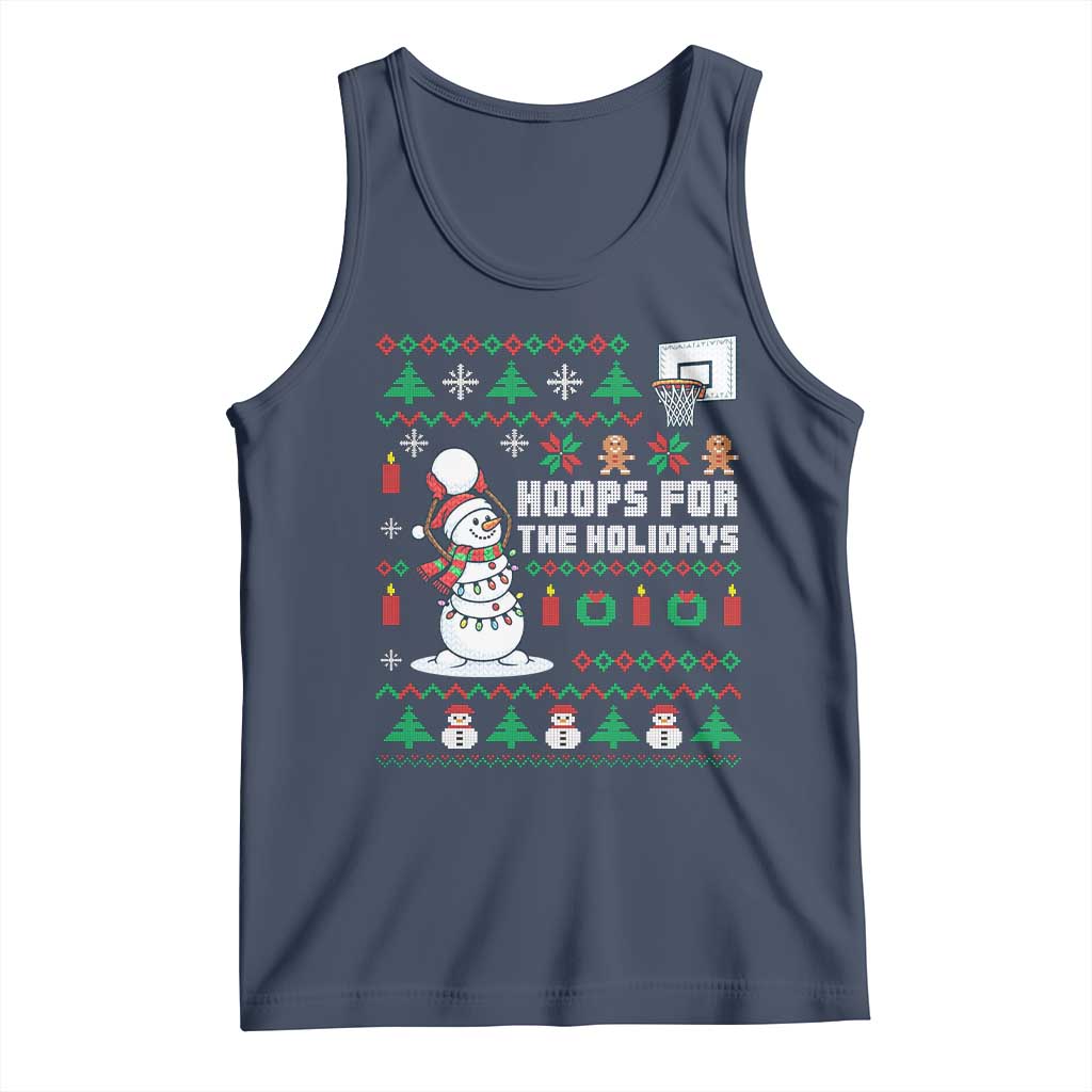 Funny Christmas Basketball Snowmen Tank Top Hoops For The Holidays Ugly Sweater TS12 Navy Print Your Wear