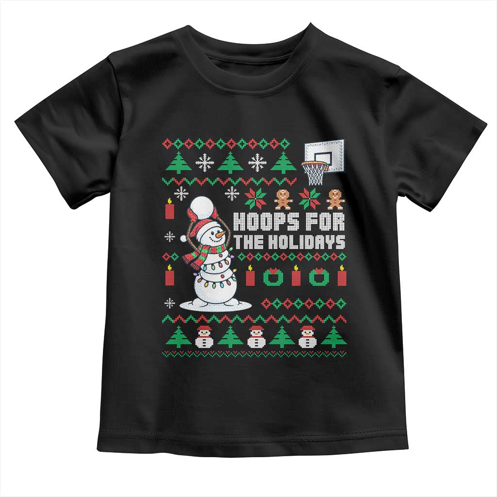 Funny Christmas Basketball Snowmen Toddler T Shirt Hoops For The Holidays Ugly Sweater TS12 Black Print Your Wear
