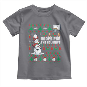 Funny Christmas Basketball Snowmen Toddler T Shirt Hoops For The Holidays Ugly Sweater TS12 Charcoal Print Your Wear