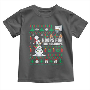Funny Christmas Basketball Snowmen Toddler T Shirt Hoops For The Holidays Ugly Sweater TS12 Dark Heather Print Your Wear