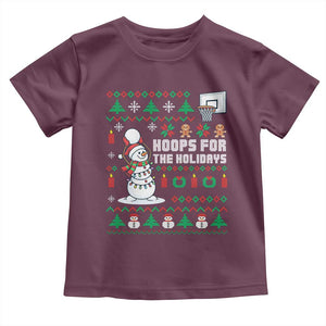 Funny Christmas Basketball Snowmen Toddler T Shirt Hoops For The Holidays Ugly Sweater TS12 Maroon Print Your Wear
