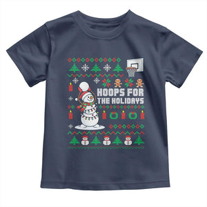 Funny Christmas Basketball Snowmen Toddler T Shirt Hoops For The Holidays Ugly Sweater TS12 Navy Print Your Wear
