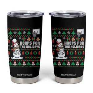 Funny Christmas Basketball Snowmen Tumbler Cup Hoops For The Holidays Ugly Sweater TS12 Black Print Your Wear