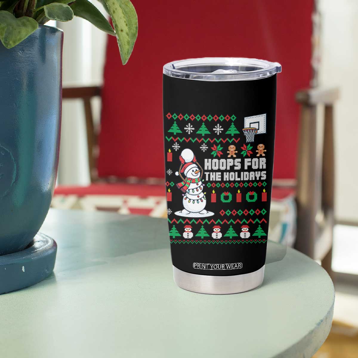 Funny Christmas Basketball Snowmen Tumbler Cup Hoops For The Holidays Ugly Sweater TS12 Print Your Wear