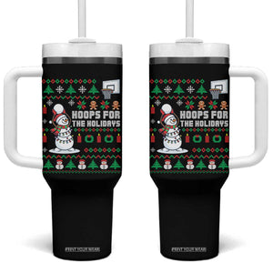 Funny Christmas Basketball Snowmen Tumbler With Handle Hoops For The Holidays Ugly Sweater TS12 One Size: 40 oz Black Print Your Wear