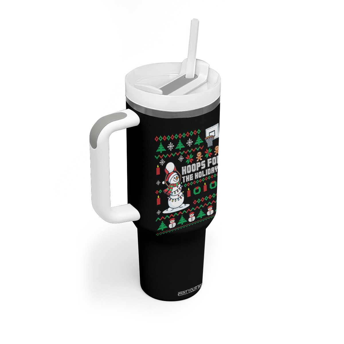 Funny Christmas Basketball Snowmen Tumbler With Handle Hoops For The Holidays Ugly Sweater TS12 Print Your Wear