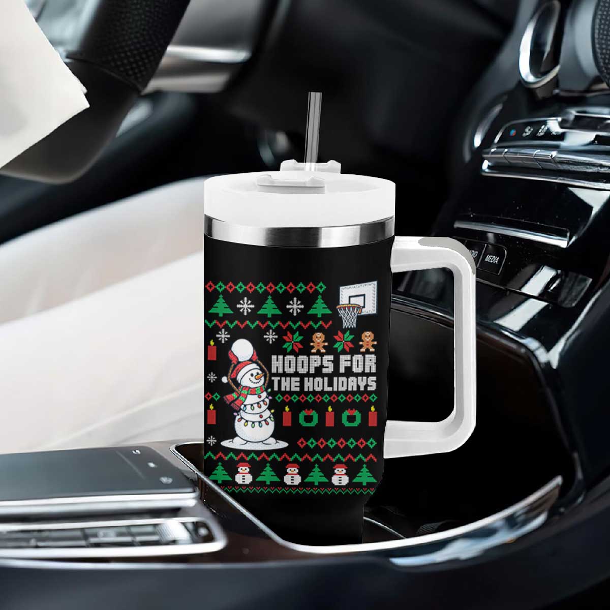 Funny Christmas Basketball Snowmen Tumbler With Handle Hoops For The Holidays Ugly Sweater TS12 Print Your Wear
