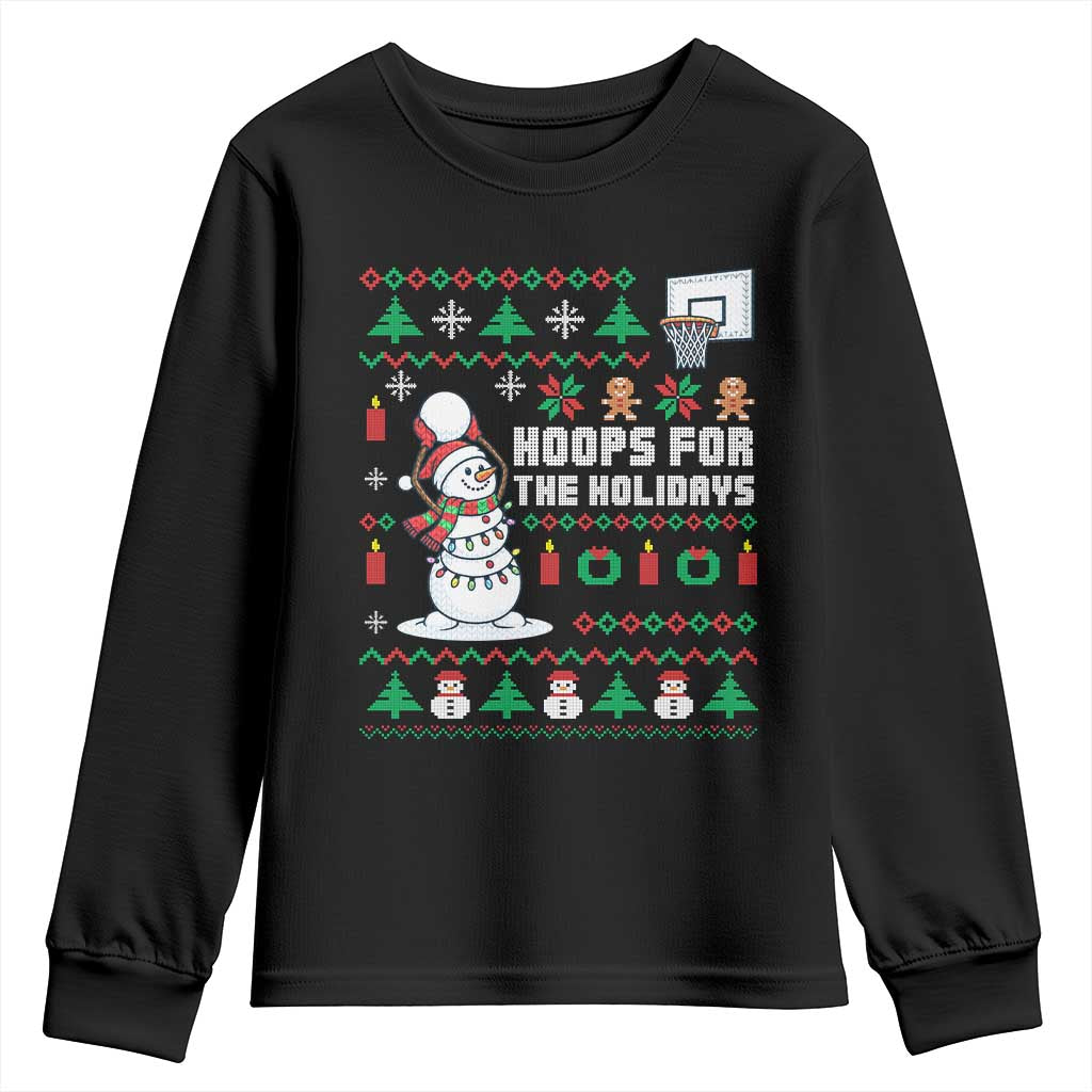Funny Christmas Basketball Snowmen Youth Sweatshirt Hoops For The Holidays Ugly Sweater TS12 Black Print Your Wear