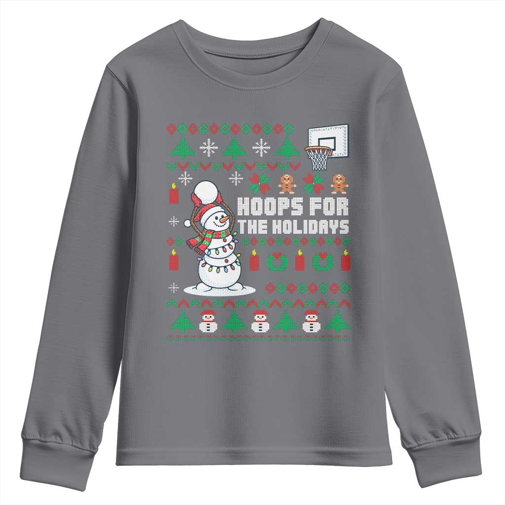 Funny Christmas Basketball Snowmen Youth Sweatshirt Hoops For The Holidays Ugly Sweater TS12 Charcoal Print Your Wear
