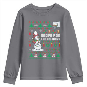 Funny Christmas Basketball Snowmen Youth Sweatshirt Hoops For The Holidays Ugly Sweater TS12 Charcoal Print Your Wear
