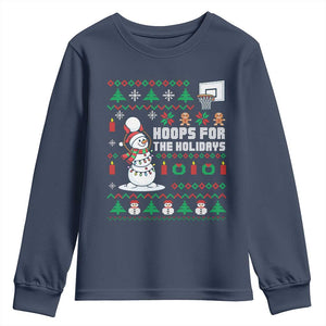 Funny Christmas Basketball Snowmen Youth Sweatshirt Hoops For The Holidays Ugly Sweater TS12 Navy Print Your Wear