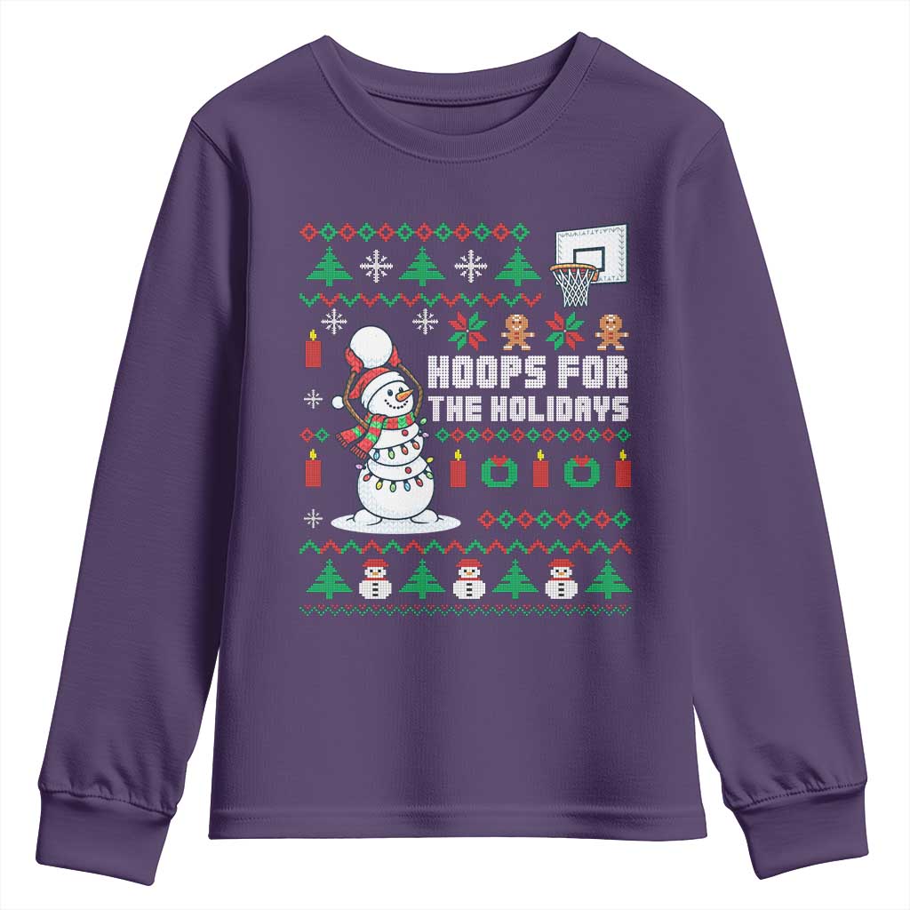 Funny Christmas Basketball Snowmen Youth Sweatshirt Hoops For The Holidays Ugly Sweater TS12 Purple Print Your Wear