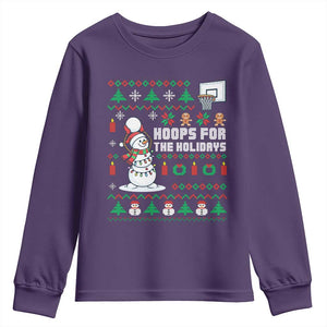 Funny Christmas Basketball Snowmen Youth Sweatshirt Hoops For The Holidays Ugly Sweater TS12 Purple Print Your Wear