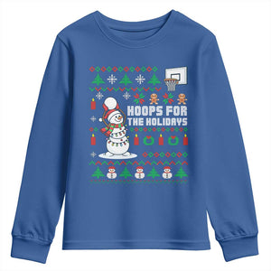 Funny Christmas Basketball Snowmen Youth Sweatshirt Hoops For The Holidays Ugly Sweater TS12 Royal Blue Print Your Wear