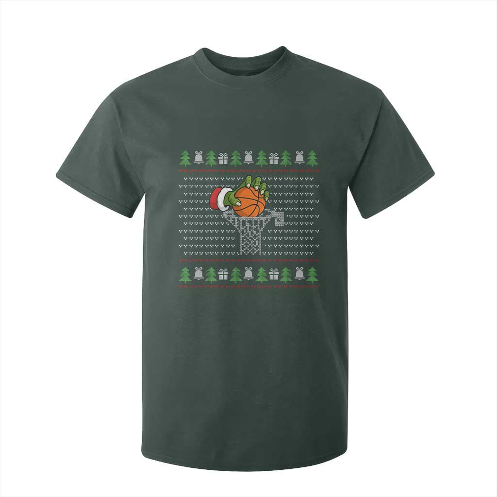 Funny Zombie Hand Basketball Christmas Gift T Shirt For Kid TS12 Dark Forest Green Print Your Wear