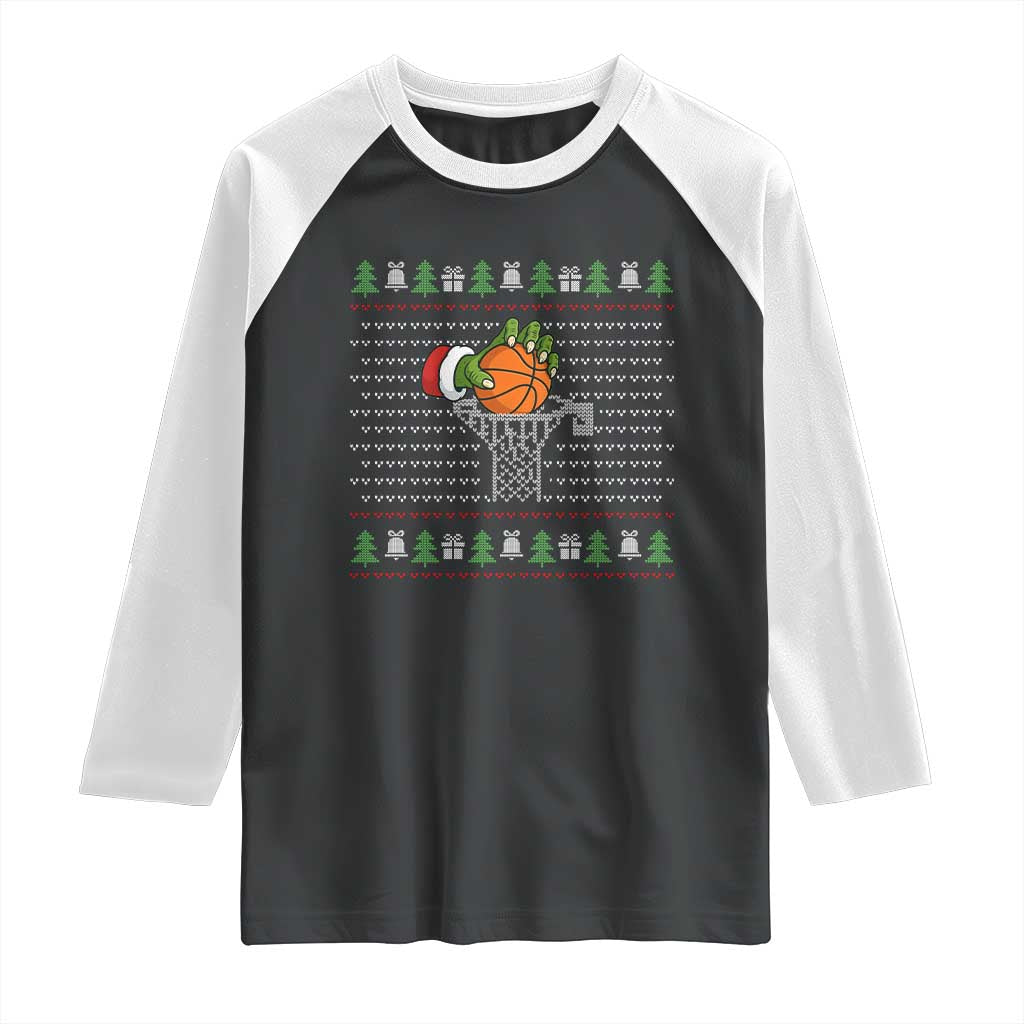 Funny Zombie Hand Basketball Christmas Gift Raglan Shirt TS12 Black White Print Your Wear