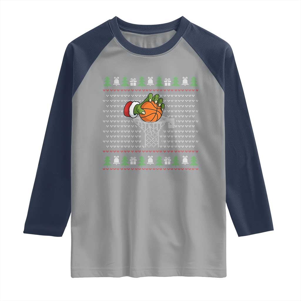 Funny Zombie Hand Basketball Christmas Gift Raglan Shirt TS12 Sport Gray Navy Print Your Wear