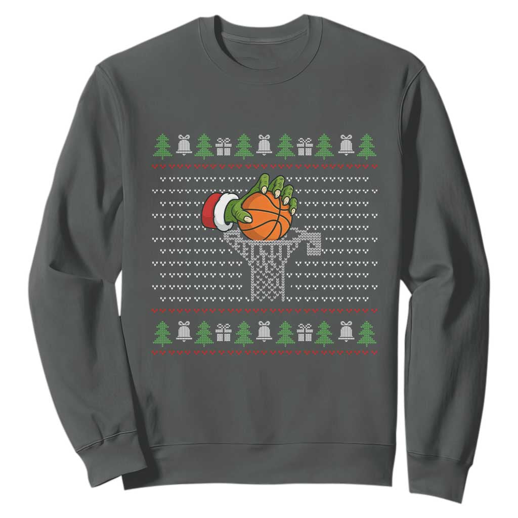 Funny Zombie Hand Basketball Christmas Gift Sweatshirt TS12 Dark Heather Print Your Wear