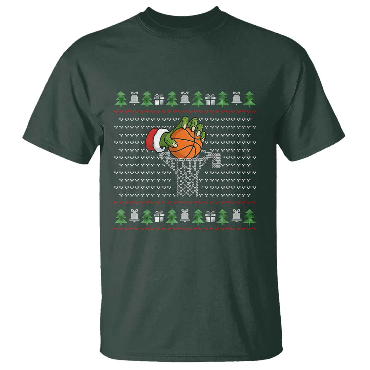 Funny Zombie Hand Basketball Christmas Gift T Shirt TS12 Dark Forest Green Print Your Wear