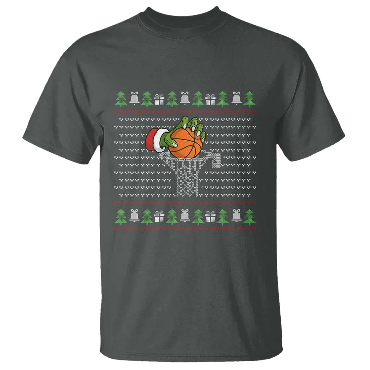 Funny Zombie Hand Basketball Christmas Gift T Shirt TS12 Dark Heather Print Your Wear