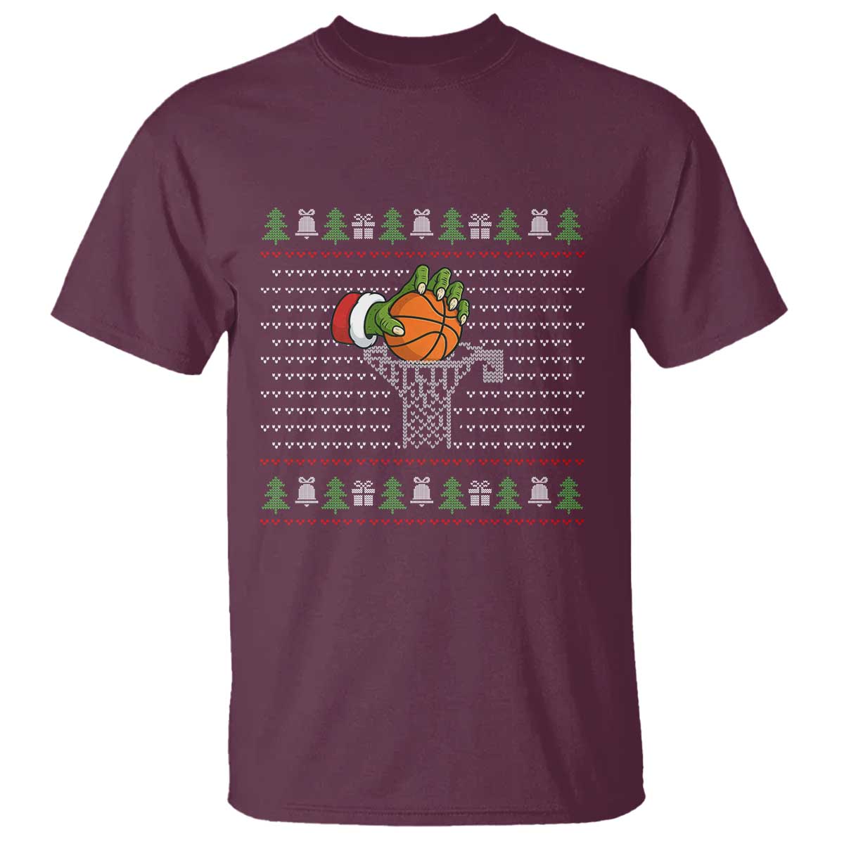 Funny Zombie Hand Basketball Christmas Gift T Shirt TS12 Maroon Print Your Wear