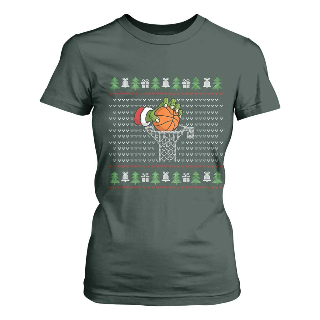 Funny Zombie Hand Basketball Christmas Gift T Shirt For Women TS12 Dark Forest Green Print Your Wear