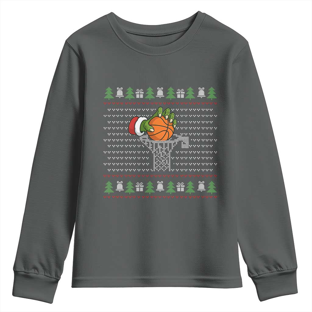 Funny Zombie Hand Basketball Christmas Gift Youth Sweatshirt TS12 Dark Heather Print Your Wear