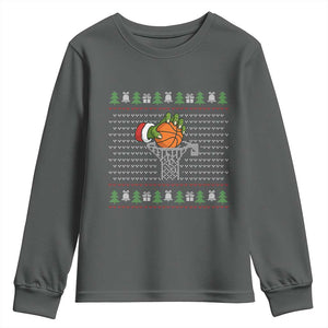 Funny Zombie Hand Basketball Christmas Gift Youth Sweatshirt TS12 Dark Heather Print Your Wear