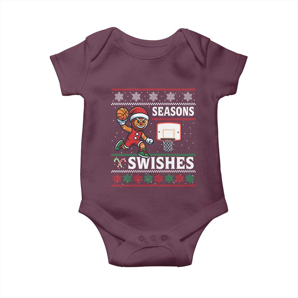 Seasons Swishes Baby Onesie Funny Gingerbread Basketball Christmas Gift TS12 Maroon Print Your Wear