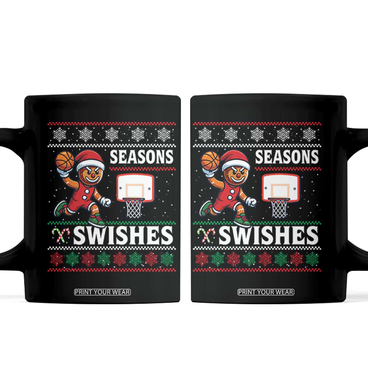 Seasons Swishes Coffee Mug Funny Gingerbread Basketball Christmas Gift TS12 Black Print Your Wear