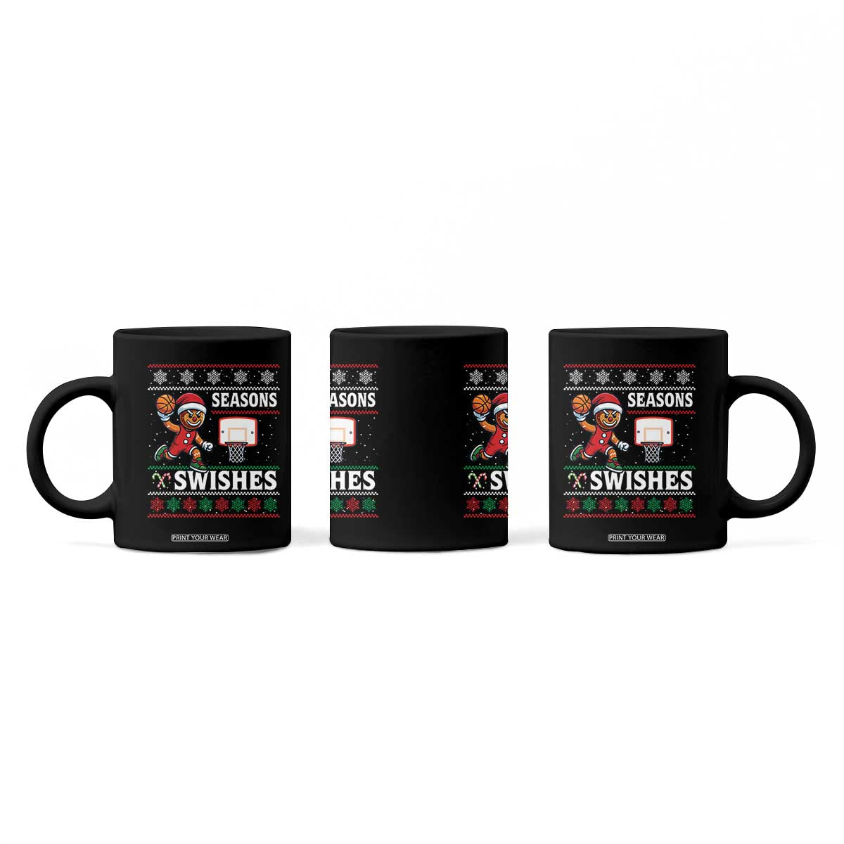 Seasons Swishes Coffee Mug Funny Gingerbread Basketball Christmas Gift TS12 Print Your Wear