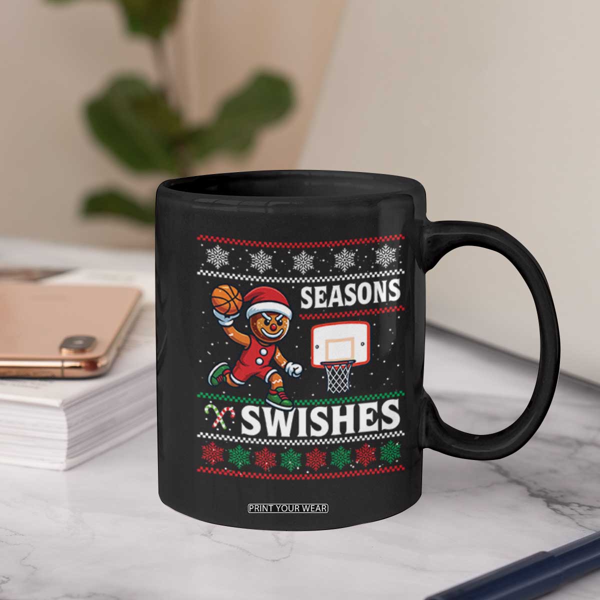Seasons Swishes Coffee Mug Funny Gingerbread Basketball Christmas Gift TS12 Print Your Wear